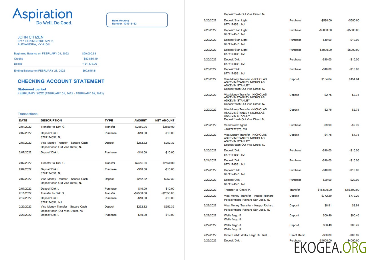 Relevé de la banque Egypt Aspiration